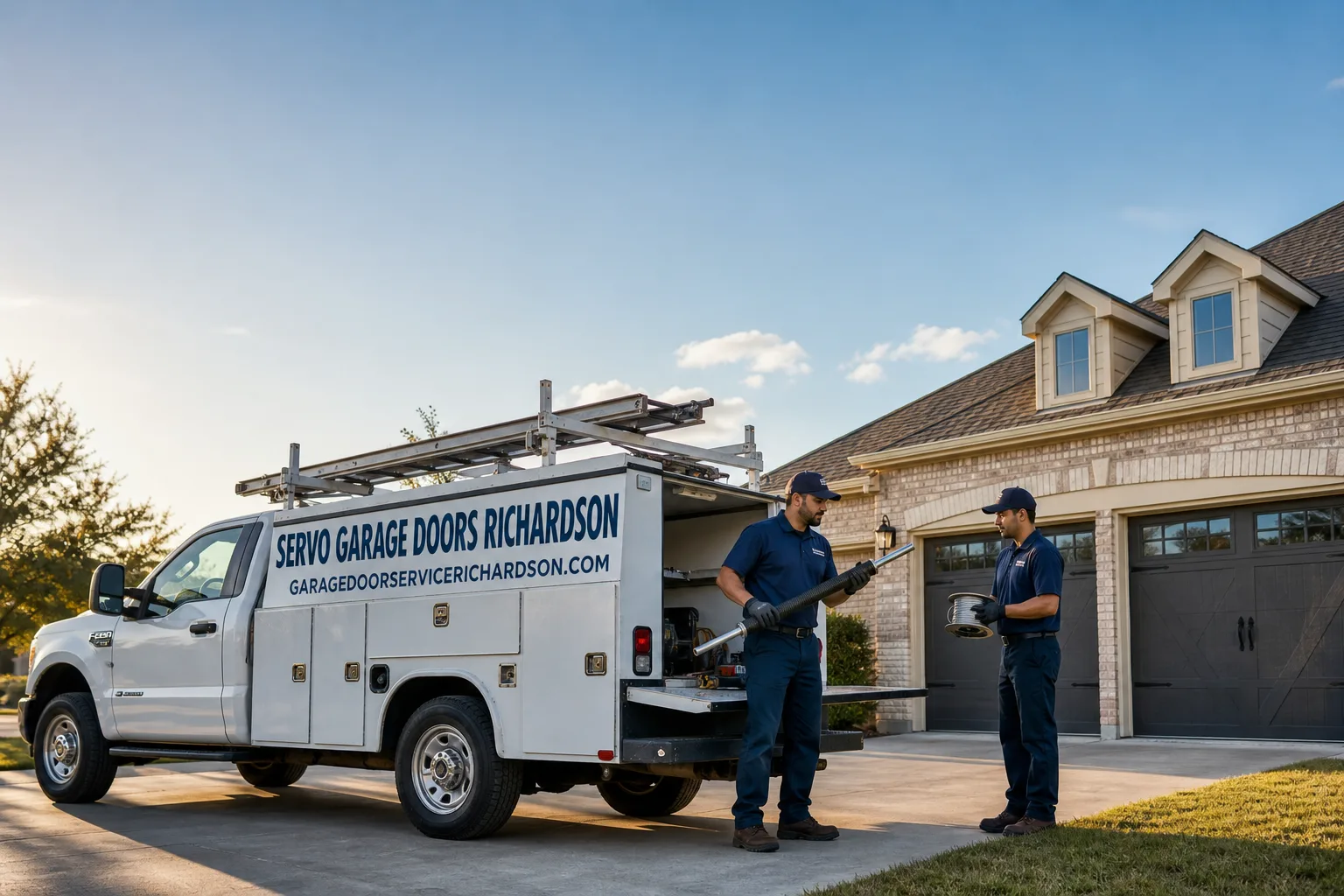 Servo Garage Doors Richardson garage door service vehicle and crew in Richardson, TX